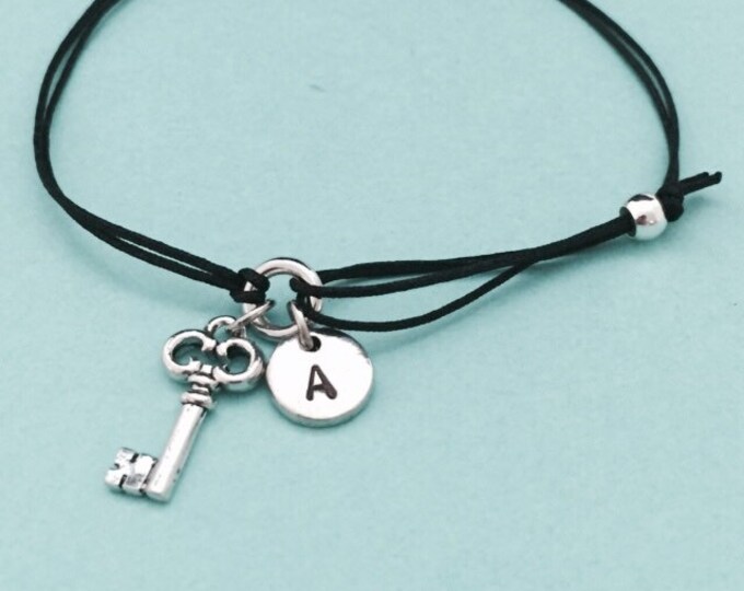 Key cord bracelet, key charm bracelet, adjustable bracelet, charm bracelet, personalized bracelet, initial bracelet, monogram
