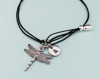 Dragonfly cord bracelet, dragonfly charm bracelet, adjustable bracelet, charm bracelet, personalized bracelet, initial bracelet, monogram