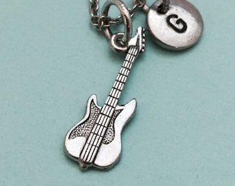 Electric guitar necklace, electric guitar charm, instrument, musician, guitar, personalized necklace, initial charm, monogram