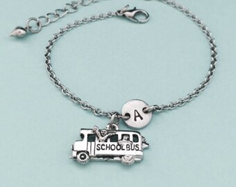 School bus charm bracelet, school bus charm, adjustable bracelet, bus, personalized bracelet, initial bracelet, monogram