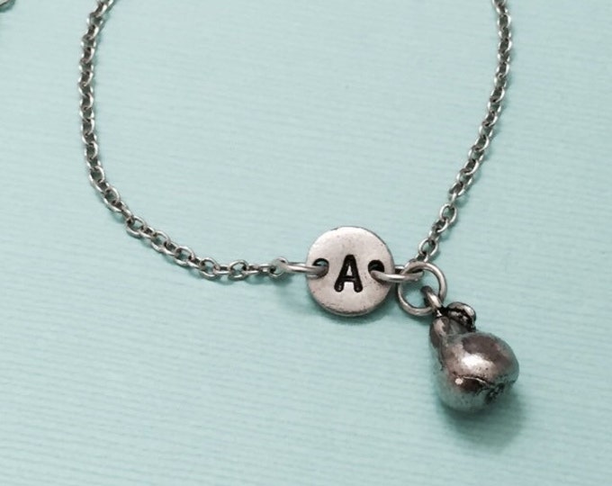 Pear charm bracelet, pear charm, adjustable bracelet, fruit, personalized bracelet, initial bracelet, monogram
