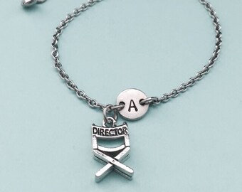 Directors chair charm bracelet, directors chair charm, adjustable bracelet, movies, personalized bracelet, initial, monogram