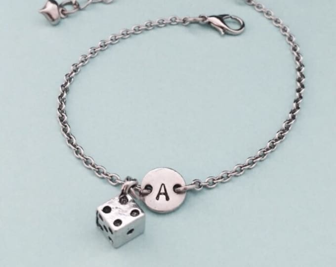 Dice charm bracelet, dice charm, adjustable bracelet, gambling, personalized bracelet, initial bracelet, monogram