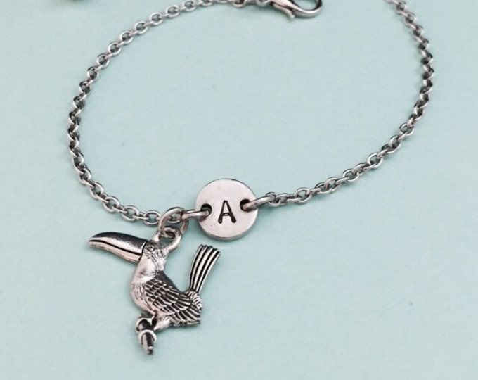 Toucan charm bracelet, toucan charm, adjustable bracelet, animal, personalized bracelet, initial bracelet, monogram