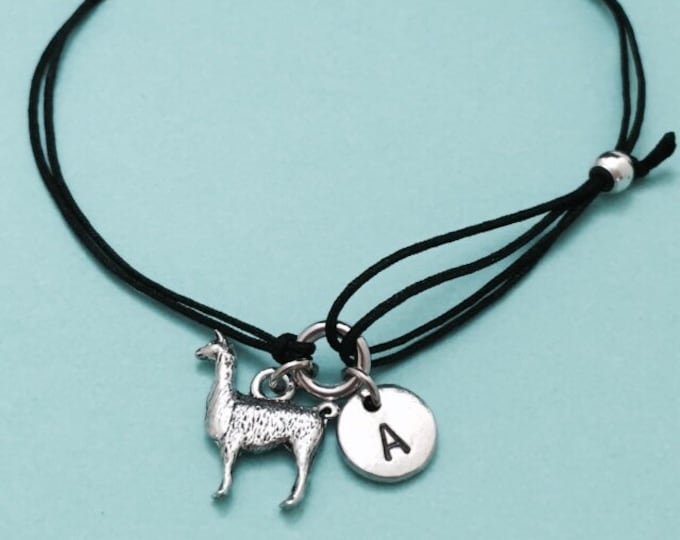 Llama cord bracelet, llama charm bracelet, adjustable bracelet, charm bracelet, personalized bracelet, initial bracelet, monogram