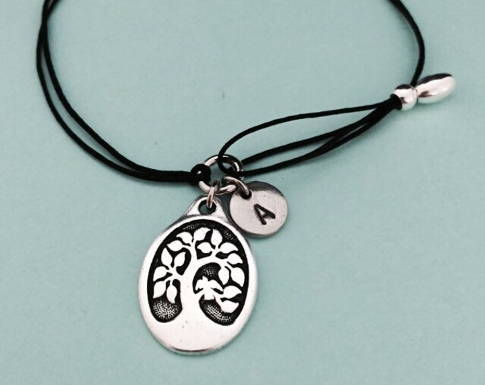 Tree of life cord bracelet, tree of life charm bracelet, adjustable bracelet, tree, personalized bracelet, initial bracelet, monogram