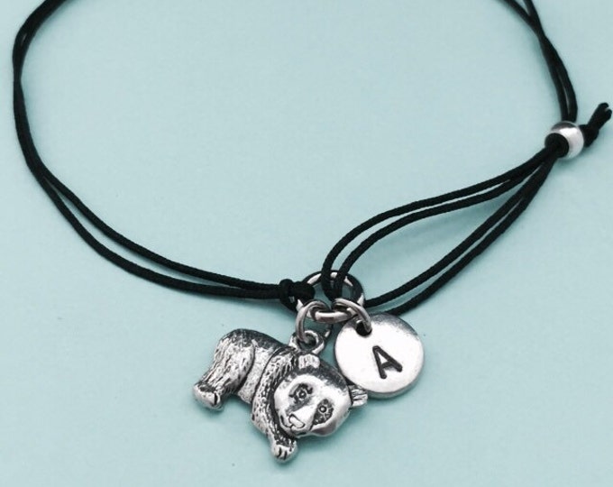 Panda cord bracelet, panda charm bracelet, adjustable bracelet, charm bracelet, personalized bracelet, initial bracelet, monogram