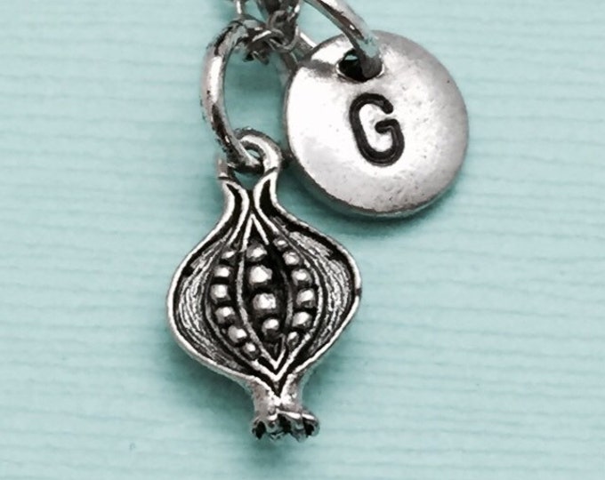 Pomegranate necklace, pomegranate charm, food necklace, personalized necklace, initial nnecklace, initial charm, monogram