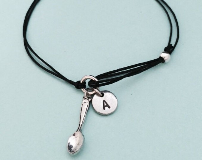 Spoon cord bracelet, spoon charm bracelet, adjustable bracelet, charm bracelet, personalized bracelet, initial, monogram