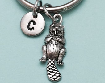 Beaver keychain, beaver charm, animal keychain, personalized keychain, initial keychain, initial charm, customized, monogram