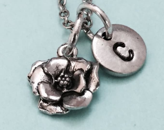 Rose necklace, rose charm, flower necklace, personalized necklace, initial necklace, initial charm, monogram