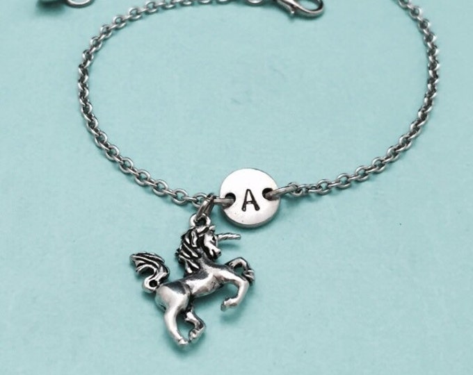 Unicorn charm bracelet, unicorn charm, adjustable bracelet, animal, personalized bracelet, initial bracelet, monogram