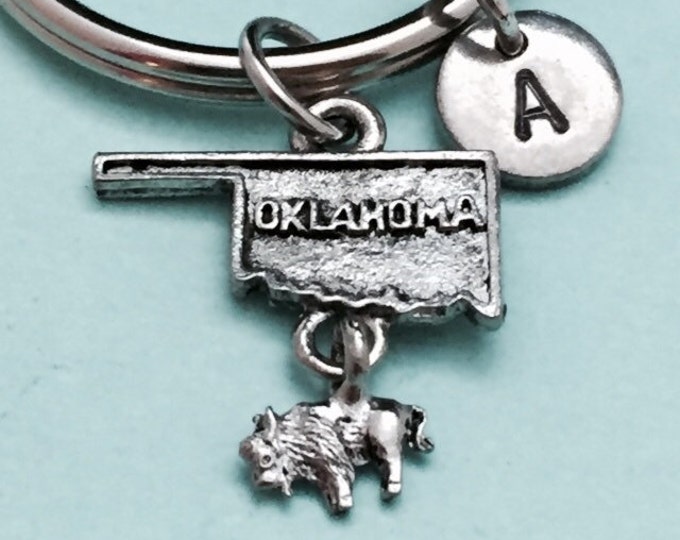 Oklahoma keychain, Oklahoma charm, state keychain, personalized keychain, initial keychain, initial charm, monogram