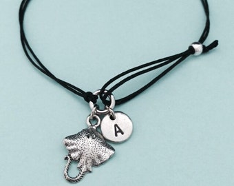 Stingray cord bracelet, stingray charm bracelet, adjustable bracelet, charm bracelet, personalized bracelet, initial bracelet, monogram