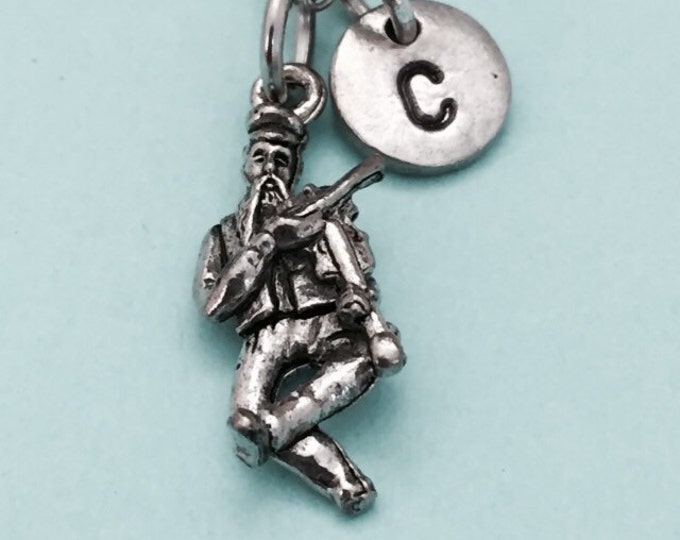 Fiddler necklace, fiddler charm, music necklace, personalized necklace, initial necklace, initial charm, monogram