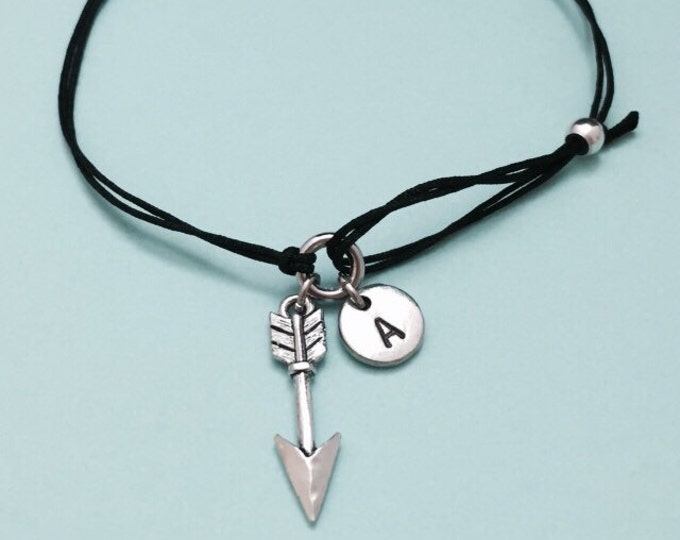 Arrow cord bracelet, arrow charm bracelet , adjustable bracelet, charm bracelet, personalized bracelet, initial bracelet, monogram
