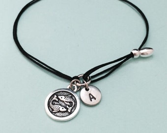 Pisces cord bracelet, pisces charm bracelet, adjustable bracelet, charm bracelet, personalized bracelet, initial bracelet, monogram