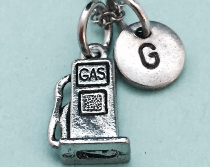 Gas pump necklace, gas pump charm, gas necklace, personalized necklace, initial necklace, initial charm, monogram