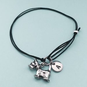 Pulseira com cordão de terrier escocês, pulseira com pingente de terrier escocês, pulseira ajustável, pulseira com pingente, personalizada, inicial, monograma