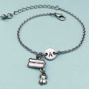 Pennsylvania charm bracelet, Pennsylvania charm, adjustable bracelet, state, personalized bracelet, initial bracelet, monogram