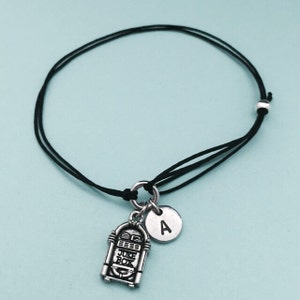 Jukebox cord bracelet, jukebox charm bracelet, adjustable bracelet, charm bracelet, personalized bracelet, initial bracelet, monogram