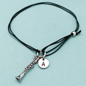 Clarinet cord bracelet, clarinet charm bracelet, adjustable bracelet, charm bracelet, personalized bracelet, initial, monogram