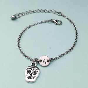 Sugar skull charm bracelet, sugar skull charm, adjustable bracelet, skull, personalized bracelet, initial bracelet, monogram