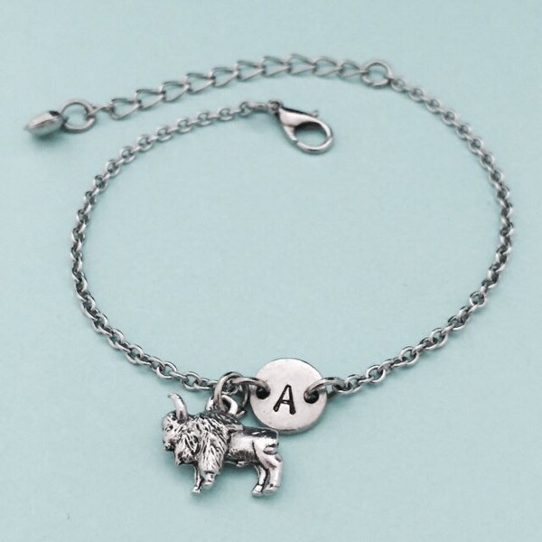 Buffalo charm bracelet, buffalo charm, adjustable bracelet, animal, personalized bracelet, initial bracelet, monogram