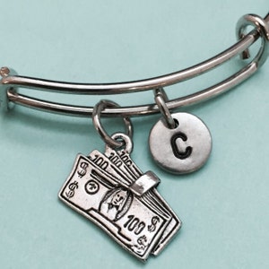 Money bangle, money charm bracelet, expandable bangle, charm bangle, personalized bracelet, initial bracelet, monogram