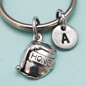 Honey jar keychain, honey jar charm, food keychain, personalized keychain, initial keychain, initial charm, monogram