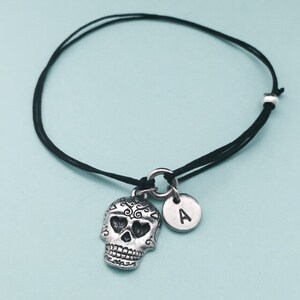 Sugar skull cord bracelet, sugar skull charm bracelet, adjustable bracelet, charm bracelet, personalized bracelet, initial, monogram