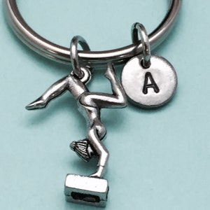 Gymnast keychain, gymnast charm, sports keychain, personalized keychain, initial keychain, initial charm, customized, monogram