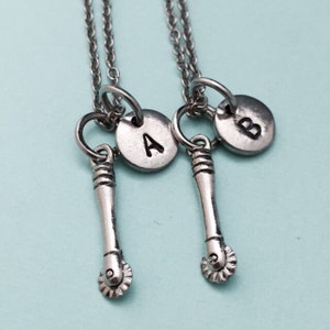 Best friend necklace, pizza cutter necklace, food necklace, bff necklace, sister, friendship jewelry, personalized, initial, monogram