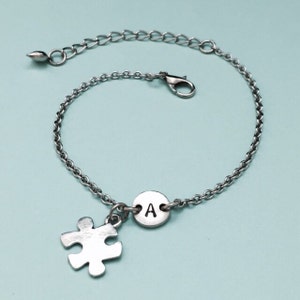 Puzzle piece charm bracelet, puzzle piece charm, adjustable bracelet, puzzle, personalized bracelet, initial, monogram