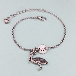 Pelican charm bracelet, pelican charm, adjustable bracelet, bird, personalized bracelet, initial bracelet, monogram