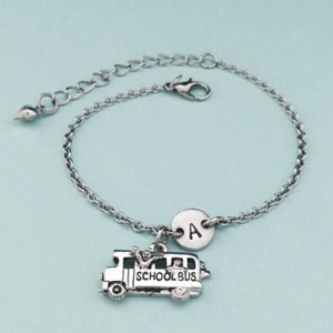 School bus charm bracelet, school bus charm, adjustable bracelet, bus, personalized bracelet, initial bracelet, monogram