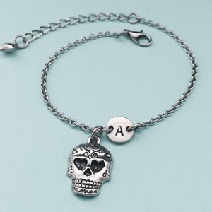 Sugar skull charm bracelet, sugar skull charm, adjustable bracelet, skull, personalized bracelet, initial bracelet, monogram