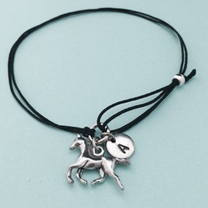 Horse cord bracelet, horse charm bracelet, adjustable bracelet, charm bracelet, personalized bracelet, initial bracelet, monogram