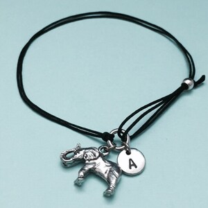 Elephant cord bracelet, elephant charm bracelet, adjustable bracelet, charm bracelet, personalized bracelet, initial, monogram