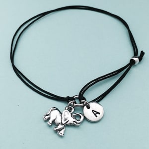 Elephant cord bracelet, elephant charm bracelet, adjustable bracelet, charm bracelet, personalized bracelet, initial bracelet, monogram