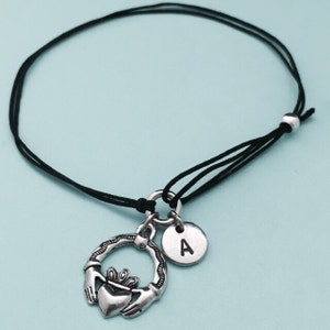 Claddagh cord bracelet, claddagh charm bracelet, adjustable bracelet, charm bracelet, personalized bracelet, initial bracelet, monogram