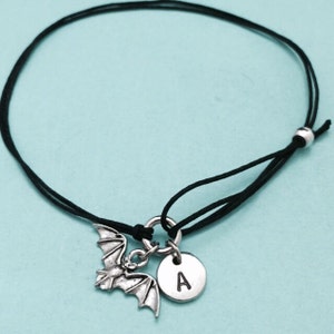 Bat cord bracelet, bat charm bracelet, adjustable bracelet, charm bracelet, personalized bracelet, initial bracelet, monogram