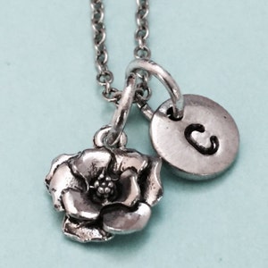 Rose necklace, rose charm, flower necklace, personalized necklace, initial necklace, initial charm, monogram