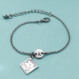 Pulsera tarjeta Bingo, encanto de tarjetas de bingo, pulsera ajustable, juego, pulsera personalizada, pulsera inicial, Monograma