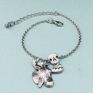 Moose head charm bracelet, moose head charm, adjustable bracelet, animal, personalized bracelet, initial, monogram
