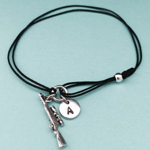 Rifle cord bracelet, rifle charm bracelet, adjustable bracelet, charm bracelet, personalized bracelet, initial bracelet, monogram