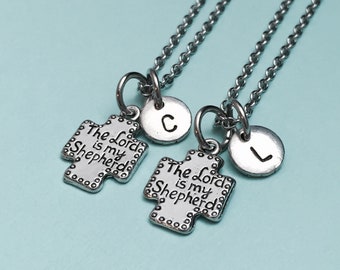 Najlepszy przyjaciel naszyjnik, Pan jest mój pasterz naszyjnik, religijny naszyjnik, BFF, Siostra, biżuteria przyjaźni, spersonalizowane, początkowe, monogram