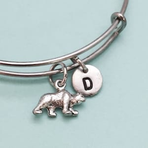 Bear bangle, bear charm bracelet, animal bangle, expandable bangle, charm bangle, personalized bracelet, initial bracelet, monogram