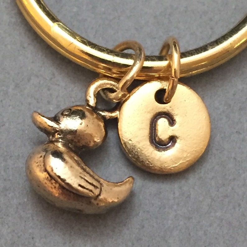 personalized keychain duck charm Duck keychain monogram initial keychain customized keychain duckling animal keychain initial charm