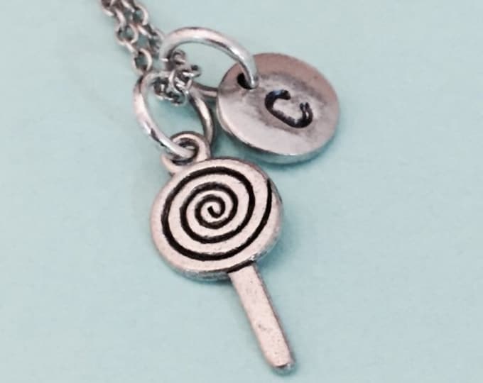 Lollipop charm necklace, sucker necklace, candy charm, personalized necklace, initial necklace, monogram, candy sucker